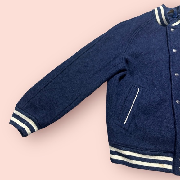 Boys Polo Ralph Lauren Navy Blue Baseball Bomber Snap Front Wool Blend Jacket - Picture 3 of 10